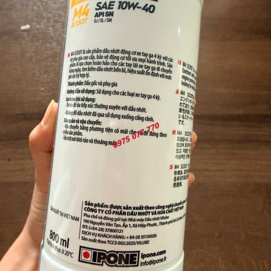 nhớt xe tay ga IPONE M4 SCOOT 10W40 0.8L, API SN,JASO MB, chính hãng