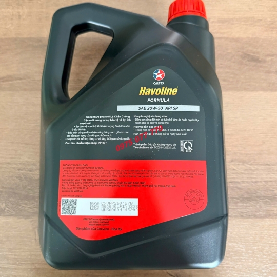 nhớt Havoline Caltex  ô tô Formula 20W50 1L/4L, chuyên động cơ xăng, dầu khoáng, tiêu chuẩn  API SP 