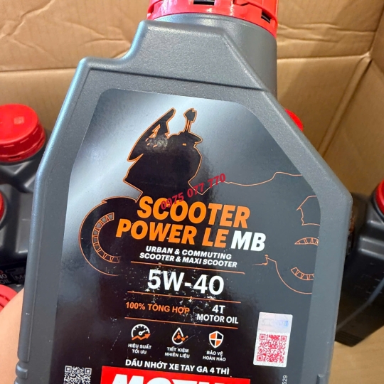 nhớt xe tay ga MOTUL SCOOTER POWER LE 4T 5W40, API SP, JASO MB, 100% tổng hợp, chính hãng