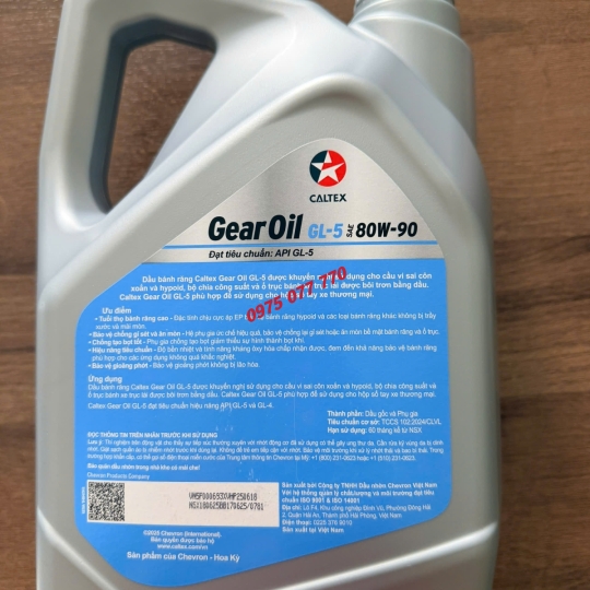 dầu hộp số havoline  Gear Oil GL-5 80W90 4L, 18L