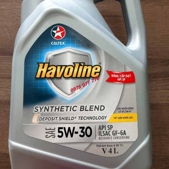 nhớt Havoline Caltex ô tô Synthetic Blend 5W30 4L , chuyên động cơ xăng ,công nghệ tổng hợp, API SP