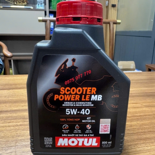 nhớt xe tay ga MOTUL SCOOTER POWER LE 4T 5W40, API SP, JASO MB, 100% tổng hợp, chính hãng
