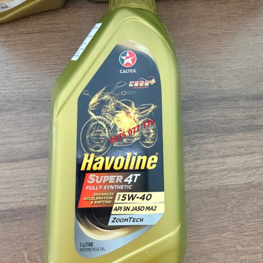 nhớt xe máy số Havoline Super Fully Synthetic 5W40  1L , API SN, JASO MB,100% tổng hợp, chính hãng
