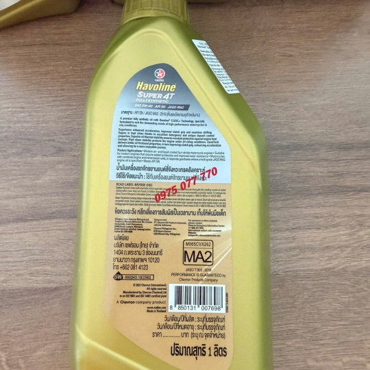 nhớt xe máy số Havoline Super Fully Synthetic 5W40  1L , API SN, JASO MB,100% tổng hợp, chính hãng