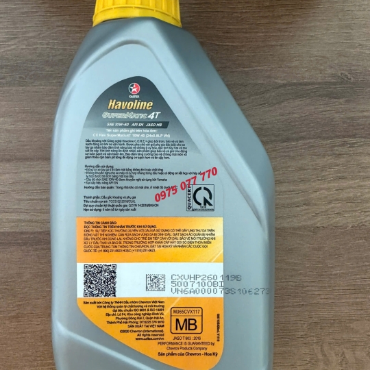 nhớt xe tay ga HAVOLINE CALTEX  SuperMatic 10W40, API SN, JASO MB, dòng khoáng, Chính hãng