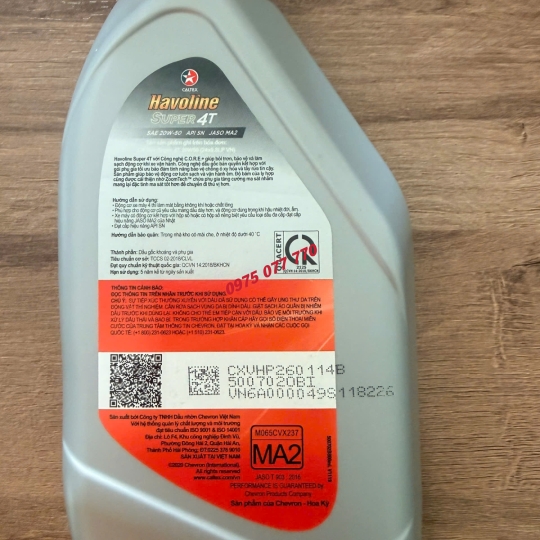 nhớt xe máy số HAVOLINE Super 4T 20W50,API SN, JASO MA2, dòng khoáng, chính hãng