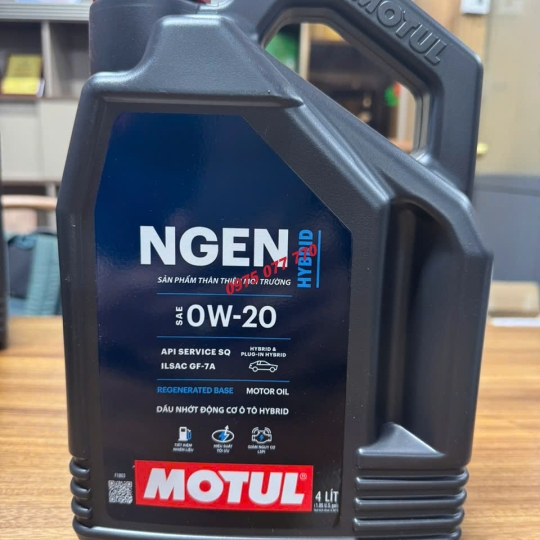 nhớt motul ô tô NGEN HYBRID 0W20, 4L, API Service SQ, ILSAC GF-7A, 100% tổng hợp, chính hãng