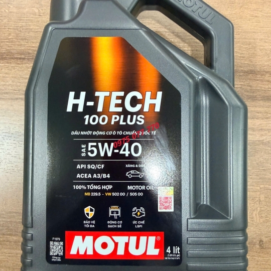 nhớt motul ô tô HTECH 100 PLUS 5W40 4L, API SQ/CF,  OEMs, 100% tổng hợp, chính hãng