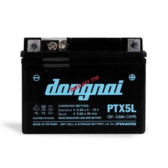 Ắc quy khô miễn bảo dưỡng Đồng Nai PTX5L - 12V - 3,5Ah