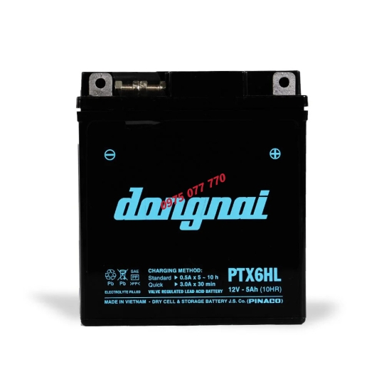 Ắc quy khô miễn bảo dưỡng Đồng Nai PTX6HL - 12V - 5Ah
