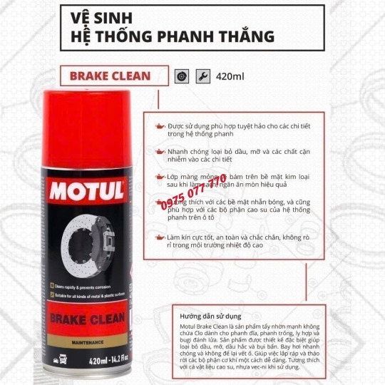 Motul vệ sinh hệ thống phanh thắng ô tô - BRAKE CLEAN 12X0.420L CN