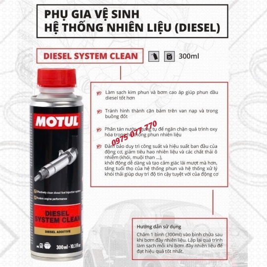 Motul phụ gia vệ sinh hệ thống nhiên liệu ô tô (máy dầu)  - DIESEL SYSTEM CLEAN 12X0.300L CN