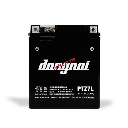 Ắc quy khô miễn bảo dưỡng Đồng Nai PTZ7L - 12V - 7Ah