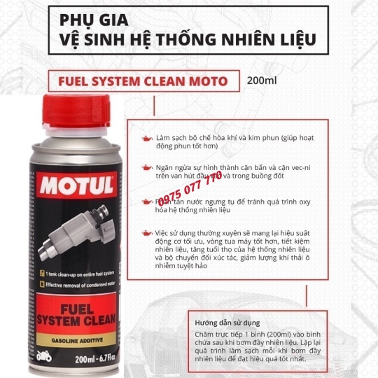 Motul phụ gia vệ sinh hệ thống nhiên liệu xe máy - FUEL SYSTEM CLEAN MOTO 12X0.200L