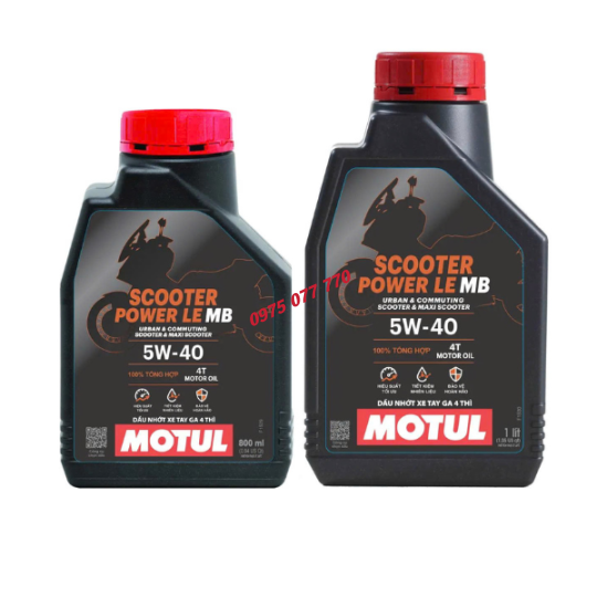 nhớt xe tay ga MOTUL SCOOTER POWER LE 4T 5W40, API SP, JASO MB, 100% tổng hợp, chính hãng