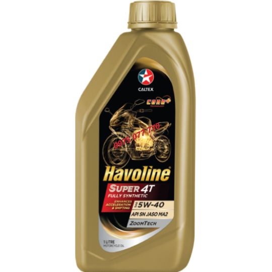 nhớt xe máy số Havoline Super Fully Synthetic 5W40  1L , API SN, JASO MB,100% tổng hợp, chính hãng