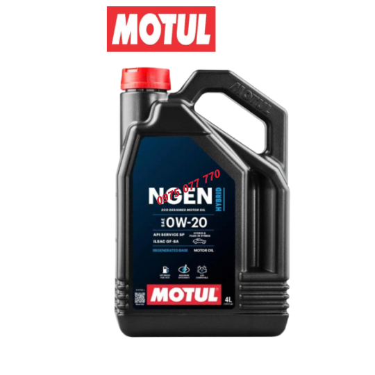 nhớt motul ô tô NGEN HYBRID 0W20, 4L, API Service SQ, ILSAC GF-7A, 100% tổng hợp, chính hãng
